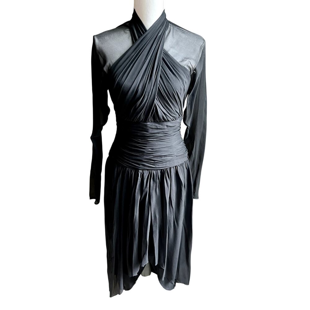 Vintage 80s Lillie Rubin black evening ruched party dress size 6